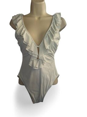 Michael Kors White Ruffle One Piece Swimsuit Size 10